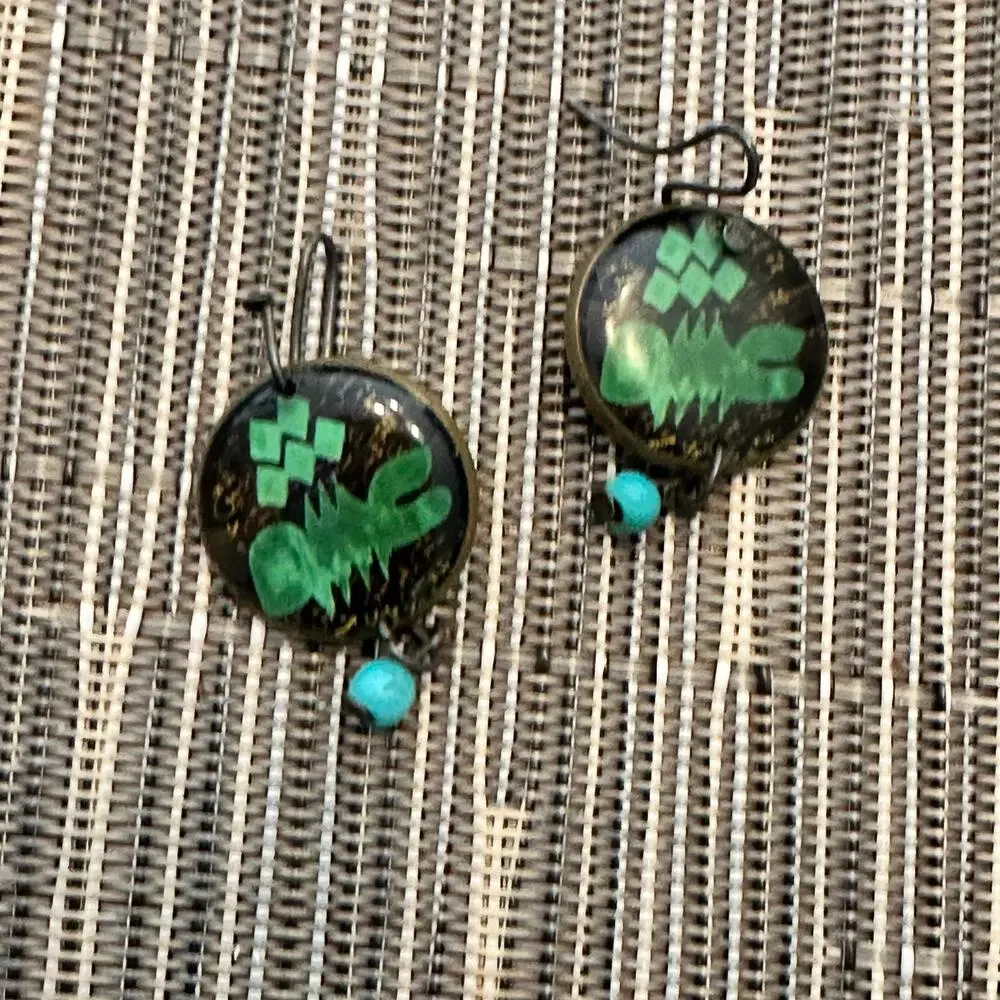 Artisan Jewelry Set Black Green Boho Jewelry Adjustable Ring Earring Lot of 2